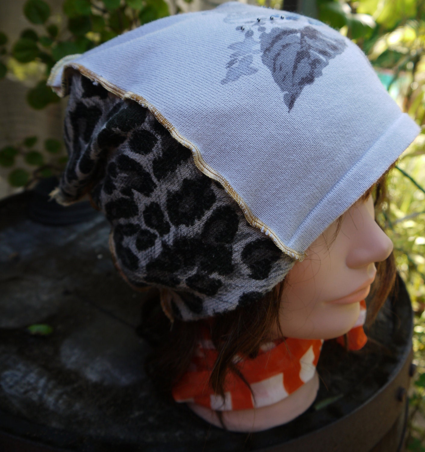 Leopard print slouch hat with beading