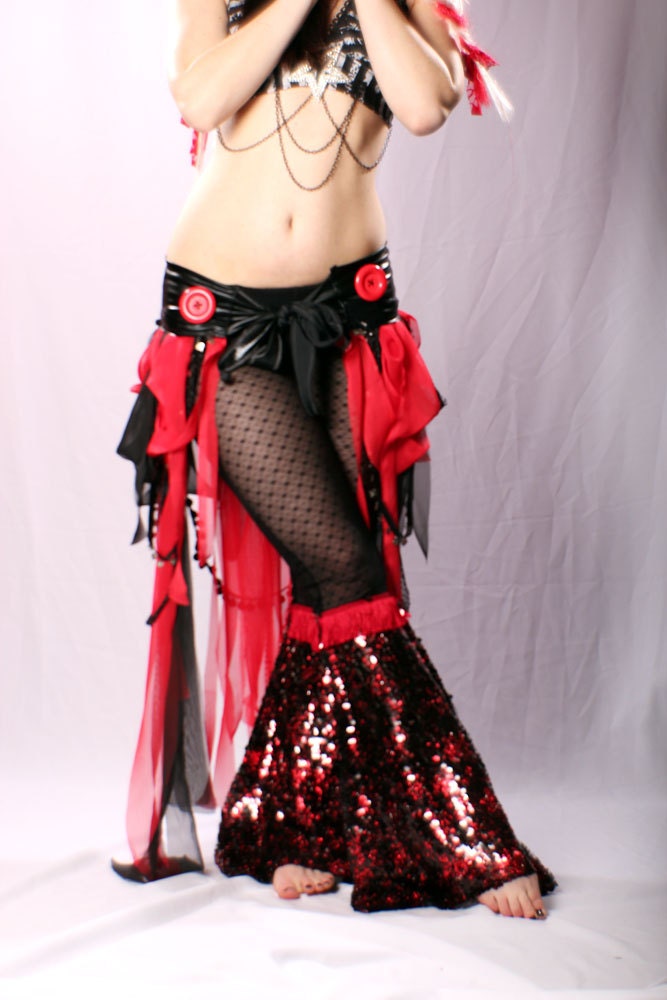 Snake Goddess Pants Belly Dance sexy Black Sheer Lace wide leg Gothic Crude Things Mermaid Pants Dark Fantasy Red scales Vampire