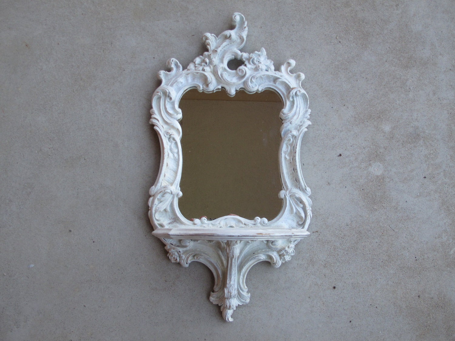 Vintage Shabby Chic Ornate Wall Mirror / Wall Mirror with Shelf Made by Syroco Wood / Distressed, Home Decor, Wedding Decor
