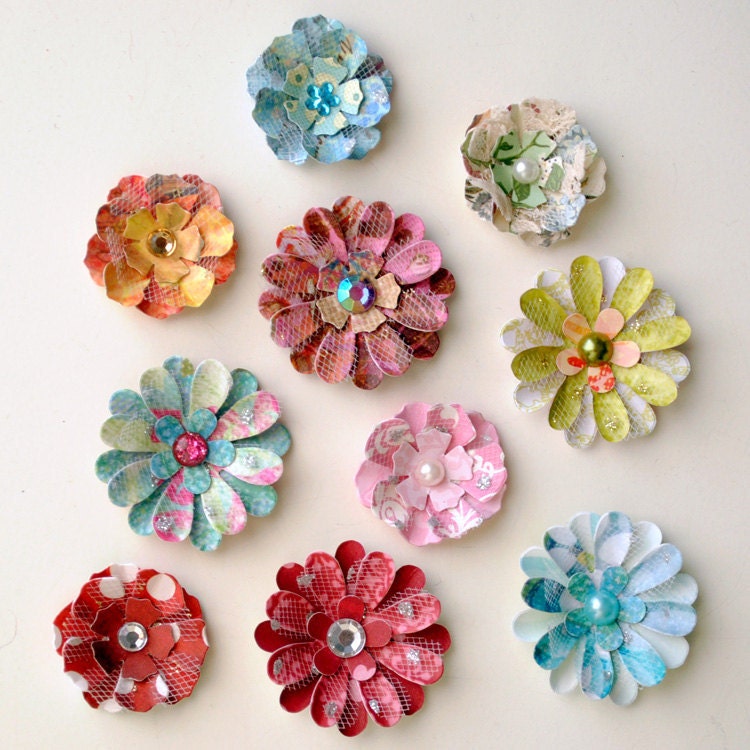 10 Handmade DIMENSIONAL PAPER FLOWERS