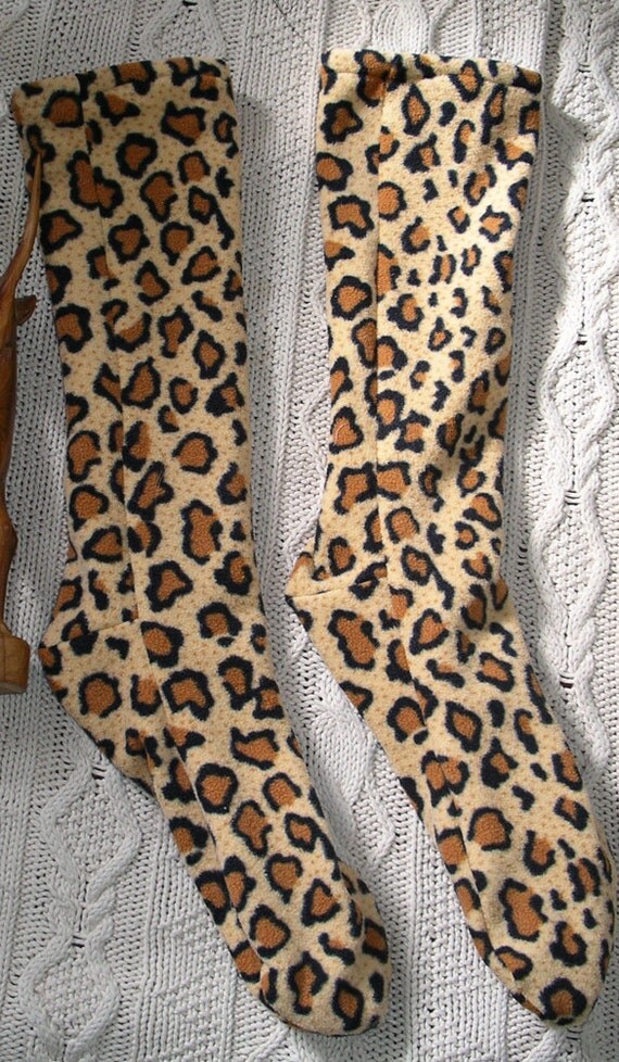 Fleece Socks Womens shoe size 6 - 8 Leopard Print