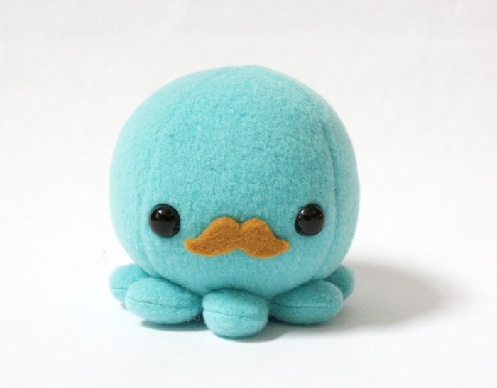 Blue Octopus Plush Toy with Moustache