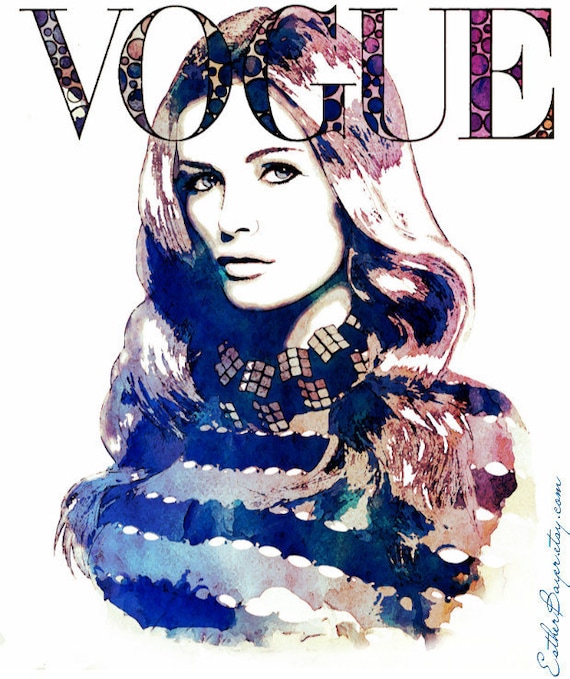 Original Watercolor Ink Vogue Deutsch Cover Fashion Illustration Painting Art Print  /Save 25% December Sale