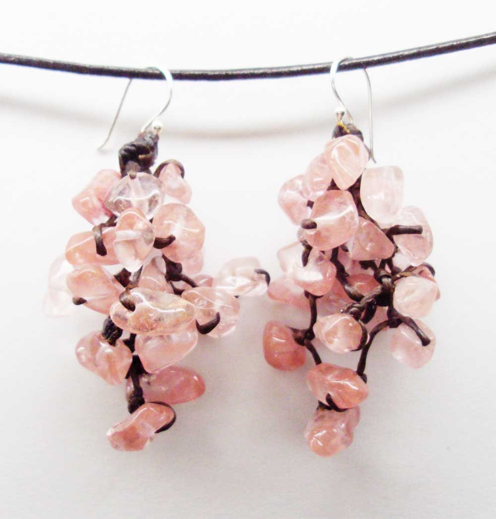 Cherry Quartz Wax Cord Earrings