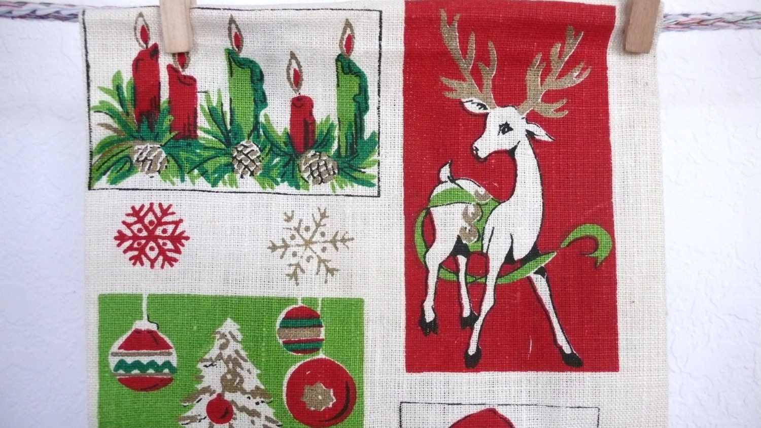 Christmas Linen Tea Towel - Mint