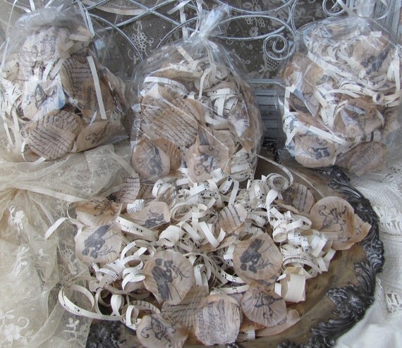Flower Petals Bride and Groom And Vintage Sheets of Music 4 bags  by My Broken Art on Etsy