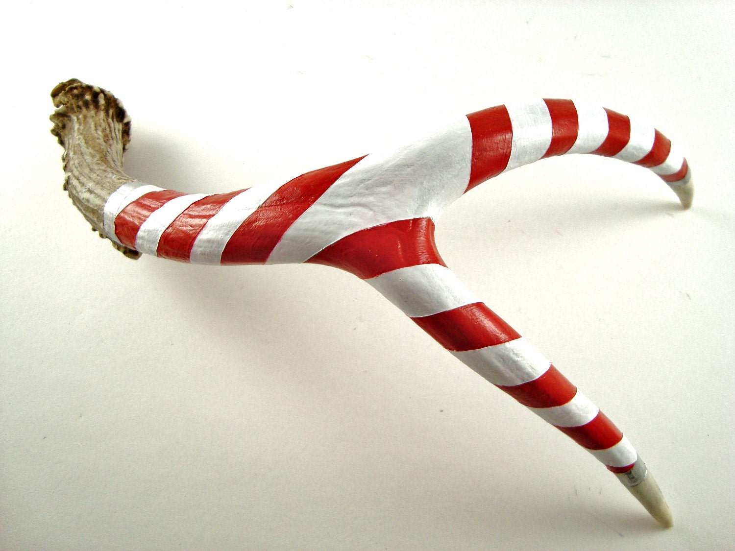 Candy Cane Deer Antler Art Sculpture- Red, White, Silver