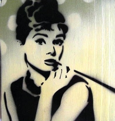 Audrey Hepburn Original Stencil Graffiti Art Painting On Wood Panel