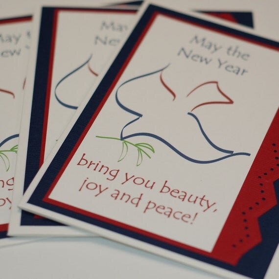 Dove New Year Joy Peace and Beauty handmade Christmas or Hanukkah card- set of 4 - Cyber Sale see code