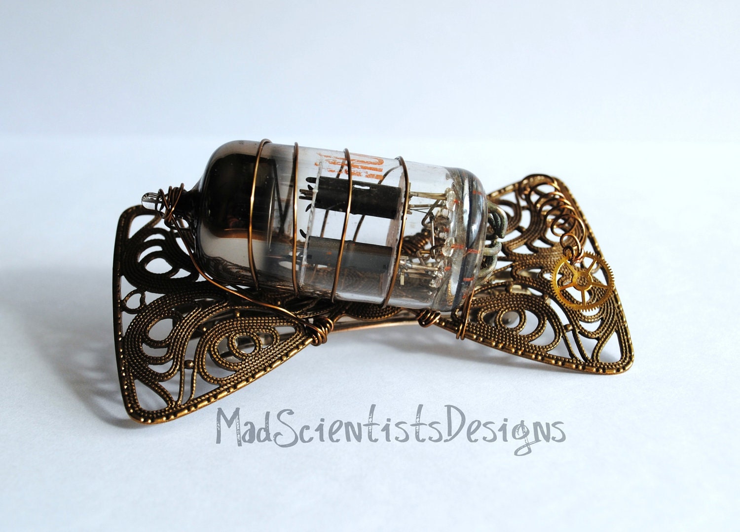 Steampunk Vintage Vacuum Tube Barrette 001 Brass by MadScientistsDesigns