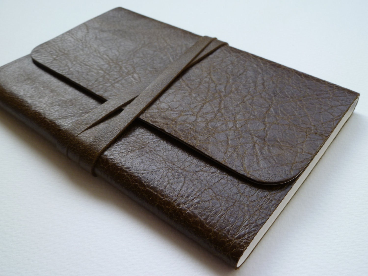 Leather Bound Notebook Dark Olive Green with a hint of Brown Antique finish. Handmade