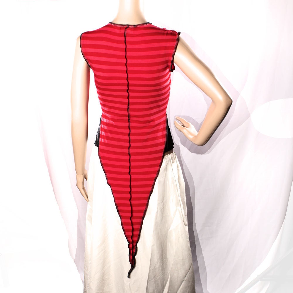 Vampire Stripe Choli Top Carnival Belly Dance, Long Pointy Red stretchy cotton shirt Shrug Bolero Gypsy Punk Pirate Pixie