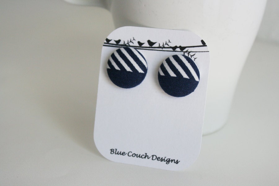 Sailboat Stripes --- hypoallergenic fabric button earrings