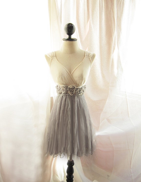 Dreamy Cream Misty Earl Gray Rainy Nostalgia Dusty Rosette Soft Heavenly Chiffon Romantic Marie Antoinette Dress