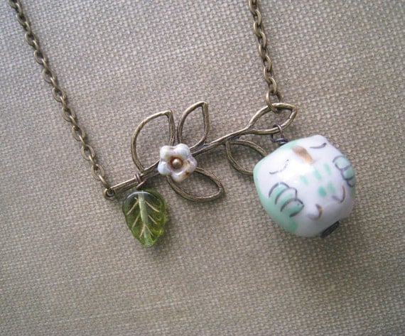 Owl on Leafy Branch Necklace, $20 from lunashineshine.etsy.com