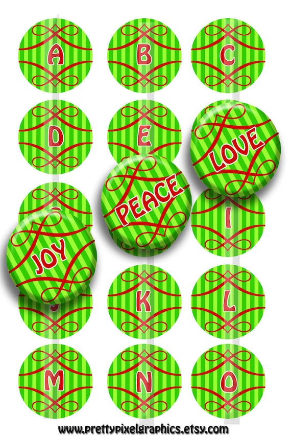BOTTLECAPS-Alphas-Green Stripes with Red Scroll