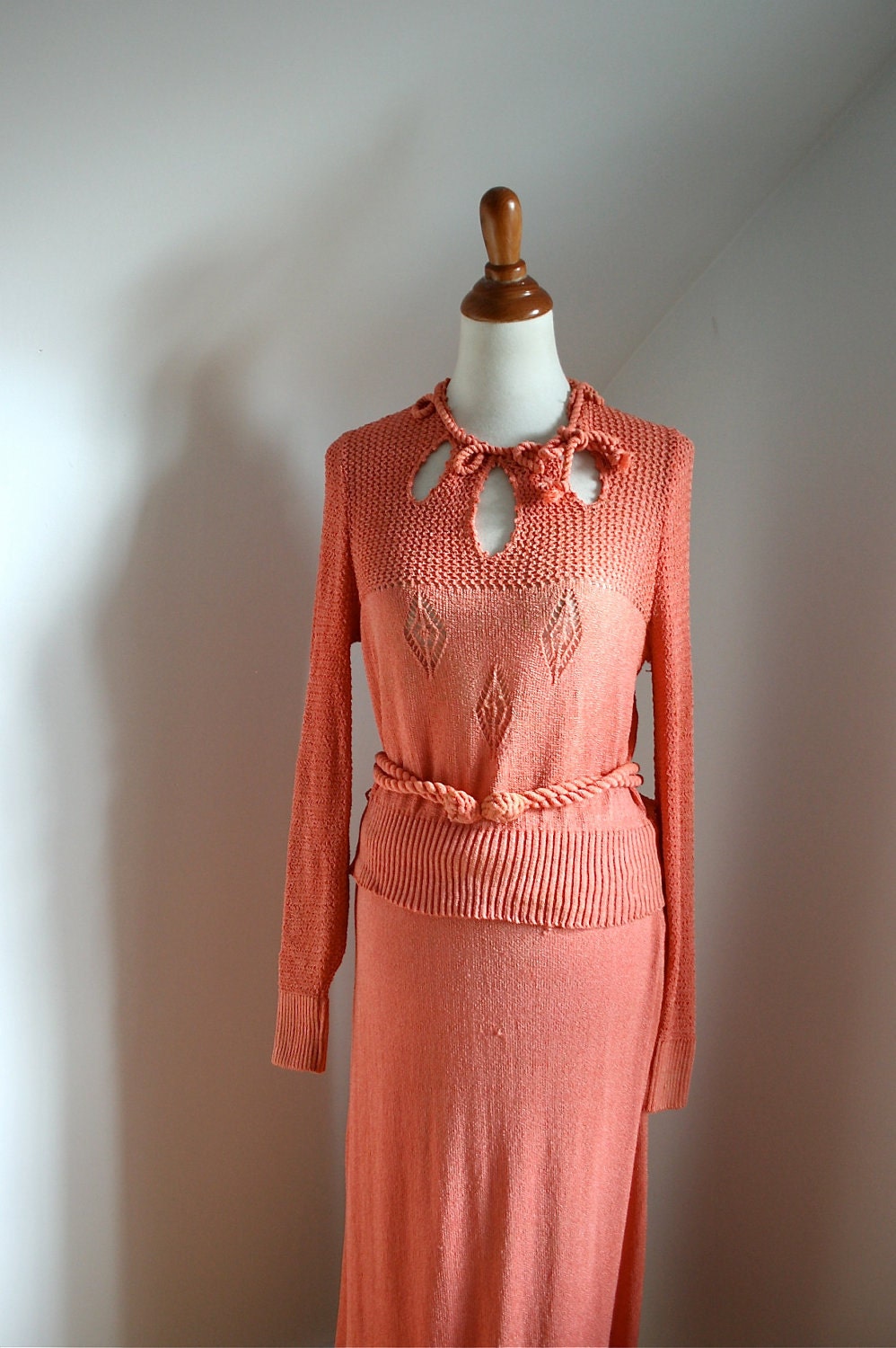 Vintage 1930s Nasturtium Orange Knit Sweater Dress Set /As Is