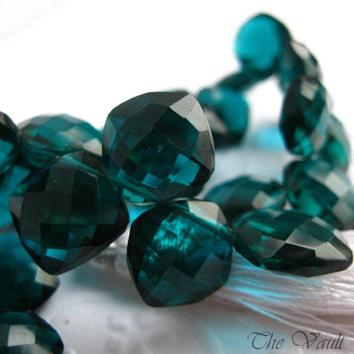 Teal Quartz faceted cusion briolettes, 10-12mm, packet of 6