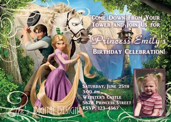 Disney Tangled Rapunzel Birthday Invitation with Photo Option Customizable Printable