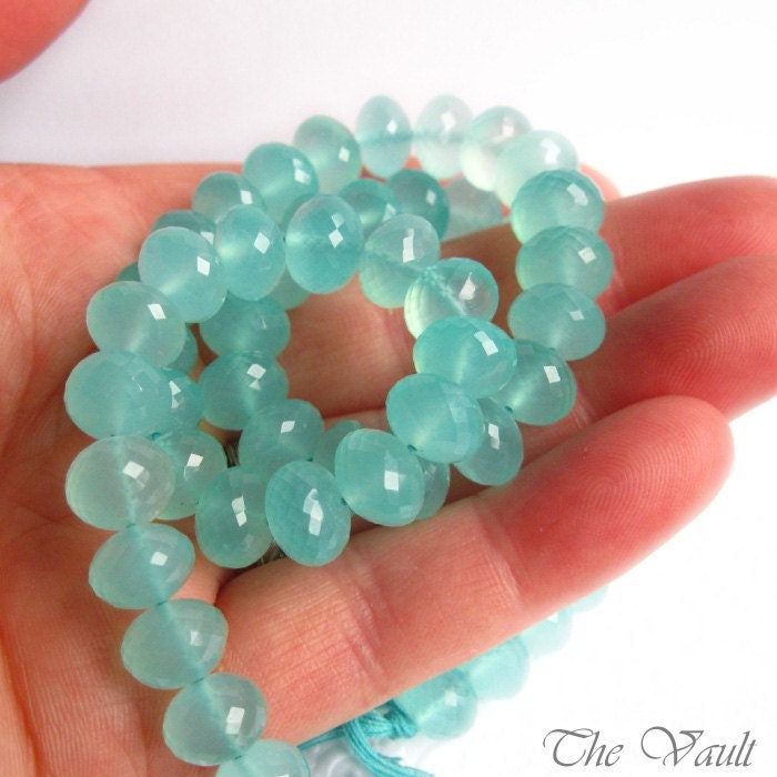 Aqua Chalcedony faceted rondelles, 9-9.5mm,  10 beads