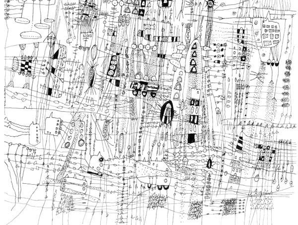 City Life - City Drawing line drawing Archival print of original drawing giclee landscape art  city art  black and white art 12 x 18 inches