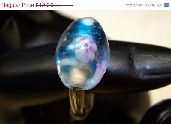SALE Small Blue Lampwork Wire Wrapped Ring