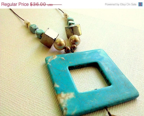 ON SALE Geometric In the Sky Square, Pyrite and Mixed Bead Necklace