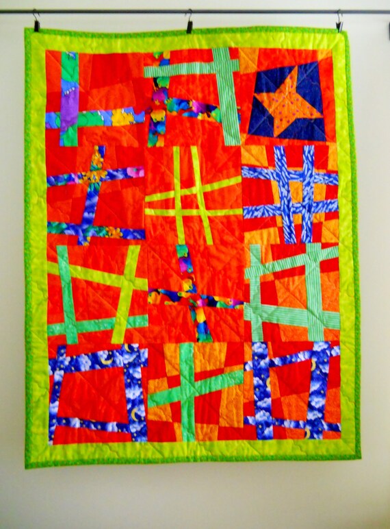 Goofy Grid Baby Quilt - OOAK - 37 x 29