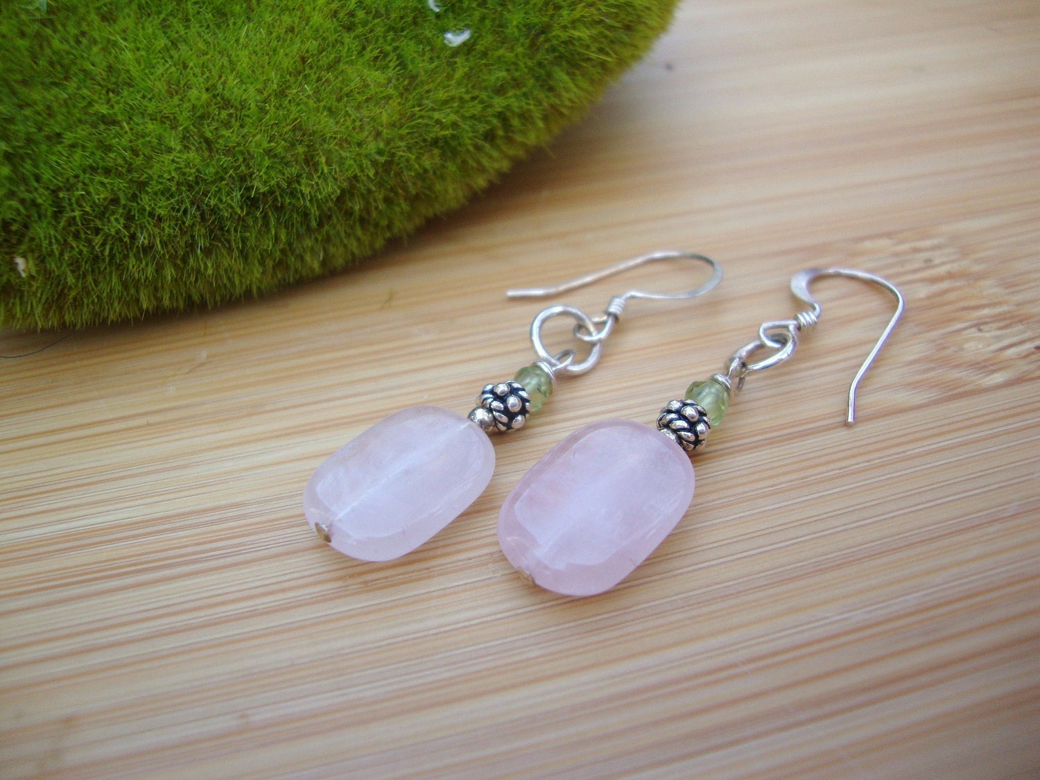 Rose Quartz And Peridot Earrings Preview 3