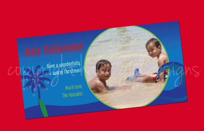 Hawaiian Holdiay Surf - 20 Personalized Holiday Photo Cards - 4 x 8 - Printed w Envelopes