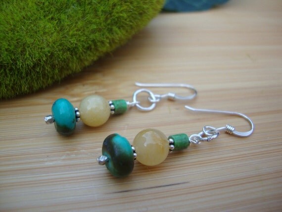 Turquoise And Yellow Jade Earrings Preview 2