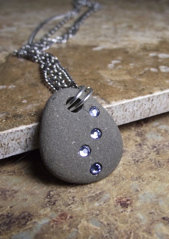 SALE - Beach Stone Jewelry - Path of Enlightenment  - Beach Rock and Swarovski Crystal Necklace