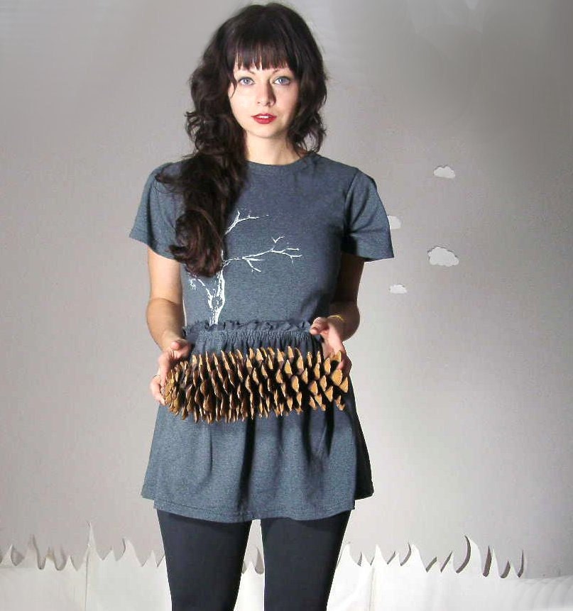 Eco Friendly Tunic Dress, Screen Printed white on Gray made from men's tee