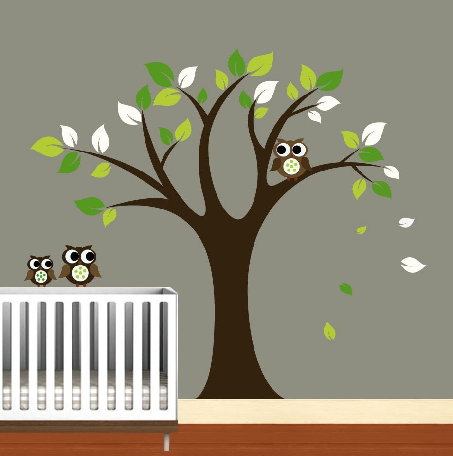 Kids Vinyl Wall Decals Tree Decal - Nursery -Birds Owls