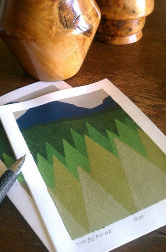 Trees Blank Greeting Card, Mountains and Trees Blank Greeting Card, Hand-painted Greeting Card,Timberline