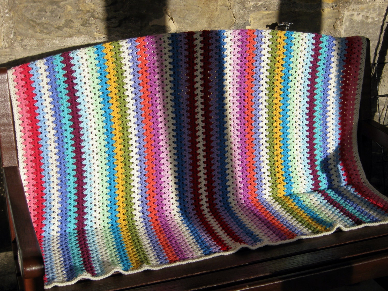 Fine Granny Stripe Crochet Blanket Afghan Throw