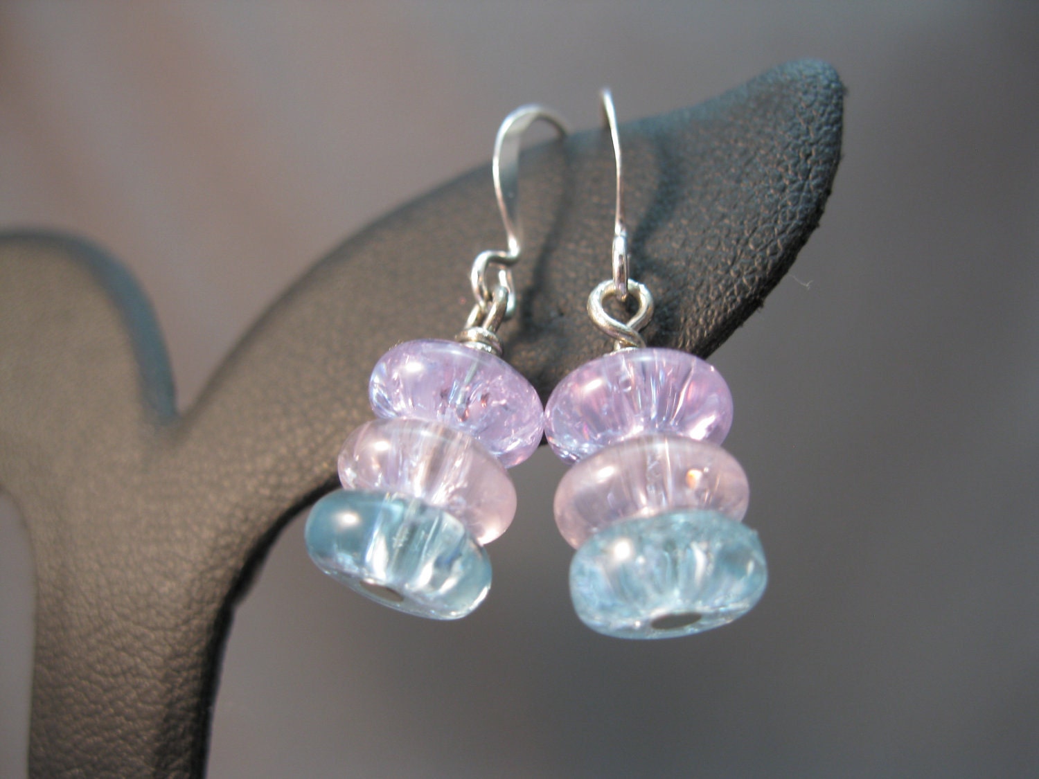Pastel Crackle Glass and Silver Dangle Earrings