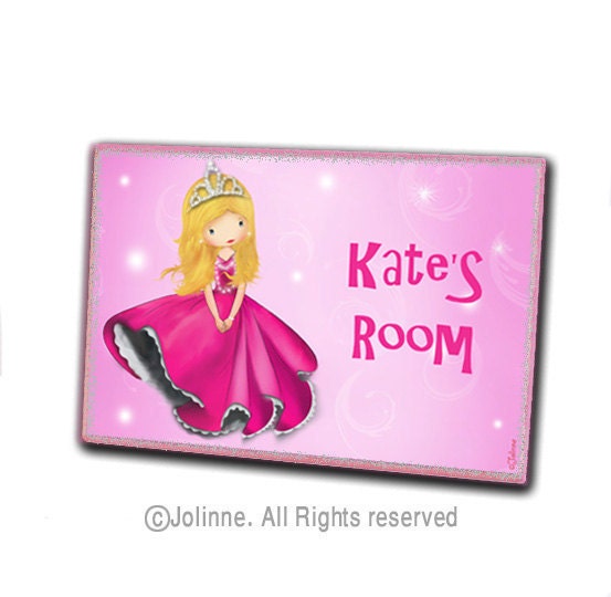 Princess personalized wood door sign, children custom name door plaque, girls room decor, pink