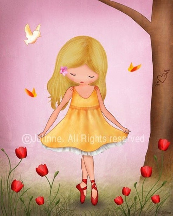 Art print for girls room, nursery art, ballerina, children room decor, pink wall art, children spring,  nature inspired