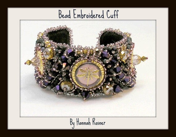 Bead Embroidery Bracelet - Purple Steampunk Dragonfly
