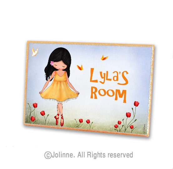 Children personalized door sign , girls room welcome door hanger , girl dancing in nature