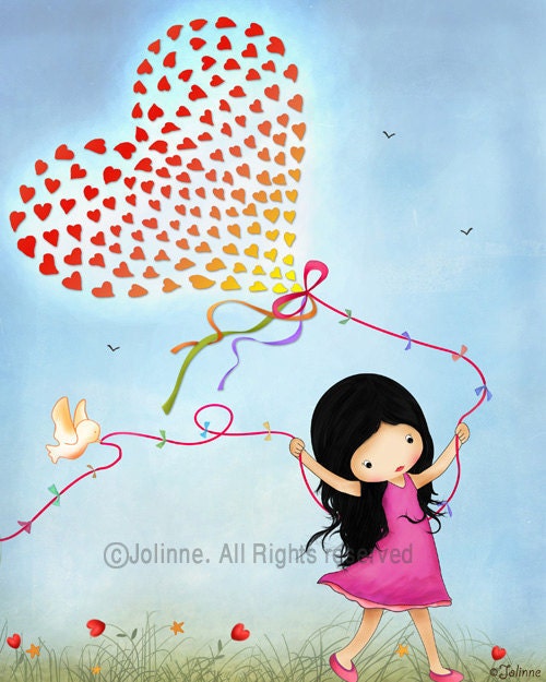 Girls room decor nursery art print,  Nature inspired children decor print , open edition , colorful, love, girl boy children spring