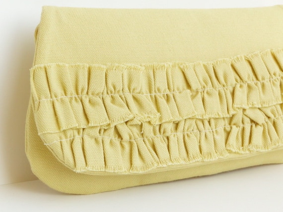 clutch yellow ruffle purse bridesmaids cotton goldenrod