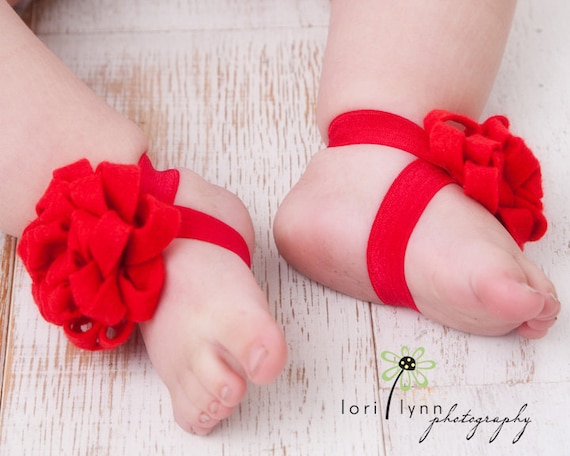 Allie- Red Baby Shoe With A Felt Flower