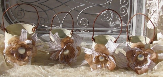 Shabby Chic Tin Cans Perfect for Wedding Decoration  Set of 4  by My Broken Art on Etsy