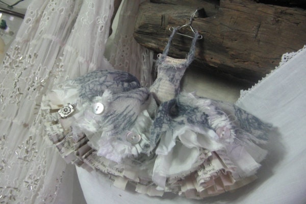 Assemblage Art Ballet Style Dress Made From Paper and Fabric