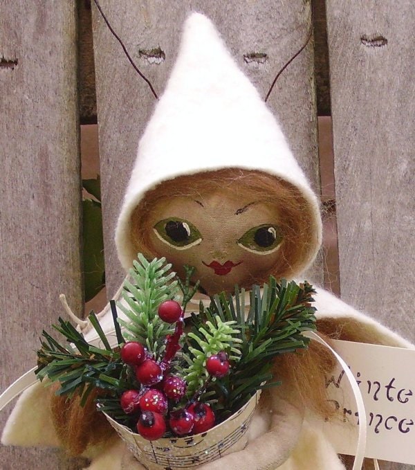 Primitive Folk Art Doll Christmas Winter Princess