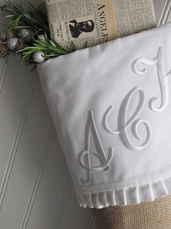 Script Initials Burlap Ruffle Stockings