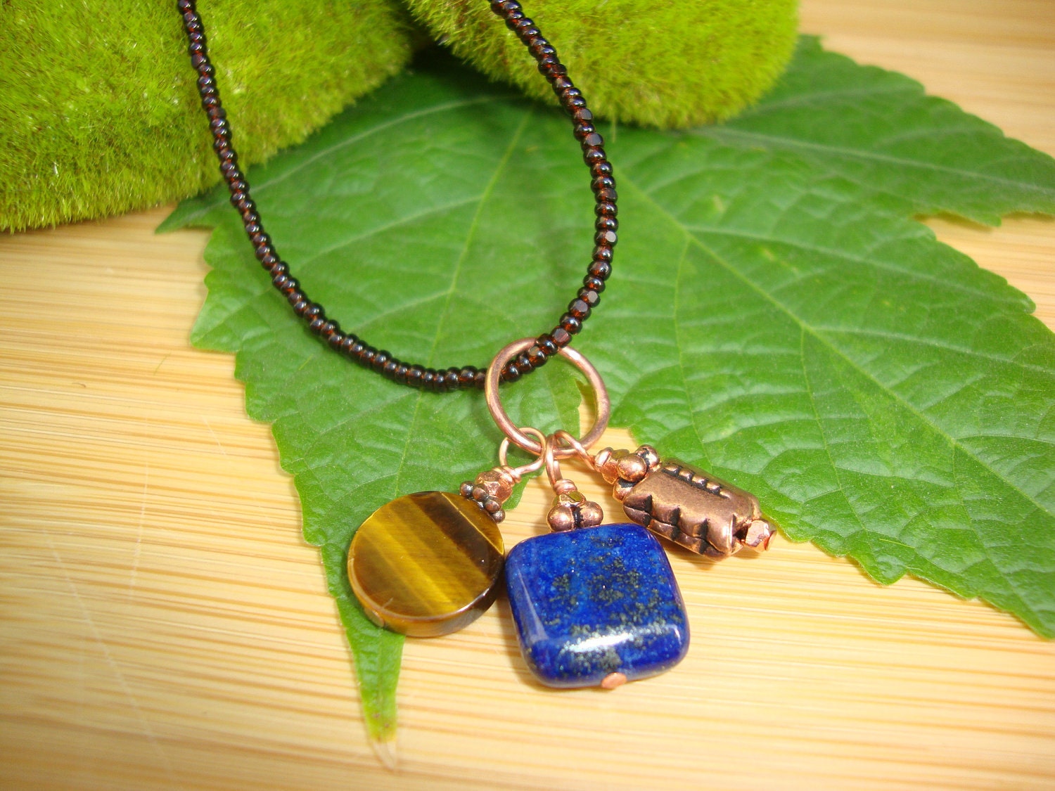 Lapis And Tiger Eye Charm Necklace Preview 1