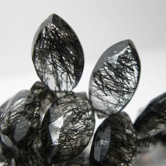 4 Tourmalinated Quartz 13mm marquise faceted briolettes